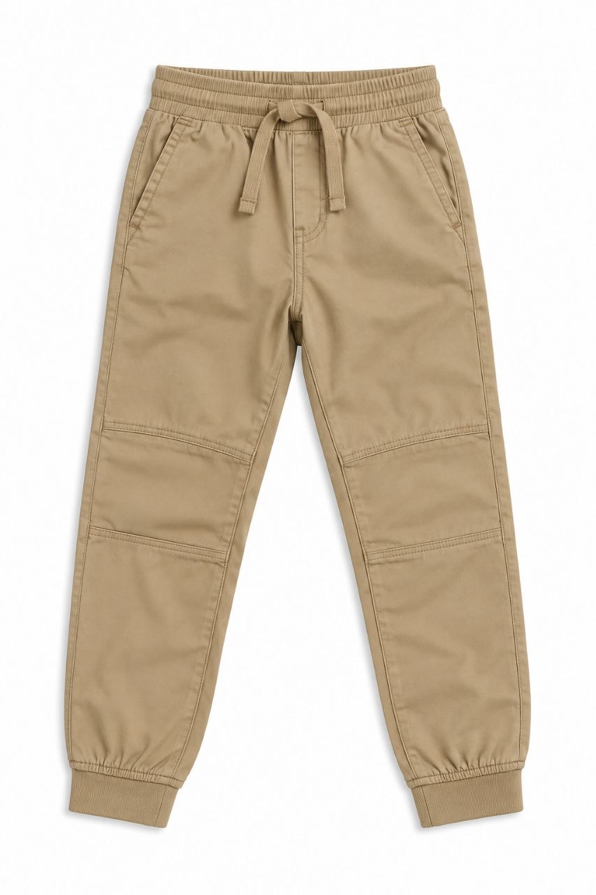 IMAGE 2026-09-20 10:46:39 Pantalon Jogger Chino Garçon Extensible – Bas Casual Style Cargo Ajusté (Vert Kaki & Beige Camel) - Image 1