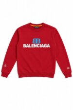 Sweat Enfant Col Rond Imprimé Logo – Pull Molleton Confortable Style Sportswear (Rouge & Gris - Image 2