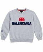 Sweat Enfant Col Rond Imprimé Logo – Pull Molleton Confortable Style Sportswear (Rouge & Gris