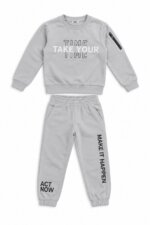 Ensemble survêtement gris clair sweat et jogging à inscriptions - Garçon / Enfant