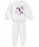 Pyjama pilou pilou blanc motif licorne "SLEEP WELL" - Fille / Bébé