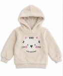 Sweat à capuche en moumoute écru motif chat "cute and brave" - Fille / Bébé