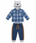 Ensemble chemise à carreaux avec capuche ours et pantalon de jogging - Garçon / Bébé
