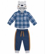 Ensemble chemise à carreaux avec capuche ours et pantalon de jogging - Garçon / Bébé