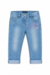 Jean denim clair à broderie "JUST BE HAPPY" avec ourlets - Fille / Enfant