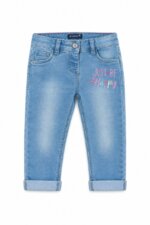 Jean denim clair à broderie "JUST BE HAPPY" avec ourlets - Fille / Enfant