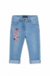 Jean bleu clair brodé de fleurs avec ourlets - Fille / Bébé