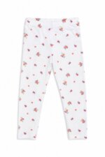 Legging blanc imprimé fleuri / petites fleurs roses - Fille / Bébé
