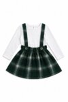 Ensemble 2 pièces t-shirt blanc et jupe à bretelles à carreaux vert et noir - Fille / Enfant