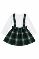 Ensemble 2 pièces t-shirt blanc et jupe à bretelles à carreaux vert et noir - Fille / Enfant