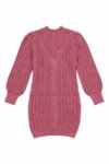 Robe pull en maille tricot rose poudré à torsades - Fille / Enfant
