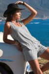 Ensemble pyja-short / d'intérieur débardeur dos nageur et short gris - Femme