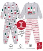 pack 2 pyjamas de Noël / hiver gnomes et motifs géométriques - Enfant (Garçon / Fille)