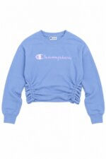 Sweat-shirt court Champion bleu ciel froncé sur les côtés - Fille