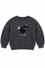 Sweat-shirt gris chine cœur en paillettes « Keep smiling » - Fille / Enfant