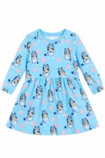 Robe Bluey bleu ciel imprimée fleurs et personnage - Fille / Enfant / Bébé