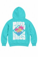 Sweat à capuche vert d'eau / turquoise motif palmiers californien - Enfant / Garçon / Fille - Image 3