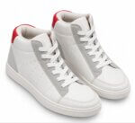 Baskets Montantes Blanches Enfant – Sneakers Style Basketball avec Touches Grises et Rouges