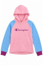 Sweat à Capuche Enfant Champion – Pull Bicolore Rose et Bleu avec Poche Kangourou