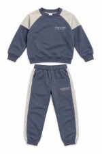 Ensemble de Survêtement Garçon Bleu Gris et Beige – Style Sportif