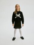 Pull Fille Noir avec Nœud Écru – Maille Élégante