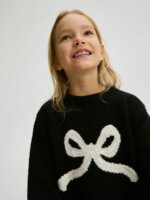 Pull Fille Noir avec Nœud Écru – Maille Élégante - Image 3
