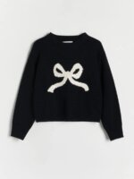 Pull Fille Noir avec Nœud Écru – Maille Élégante - Image 4