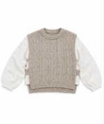 Ensemble Fille avec Blouse Écrue et Pull Sans Manches en Maille Beige