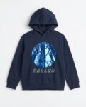 Sweat à Capuche Garçon Bleu Marine Imprimé Basketball