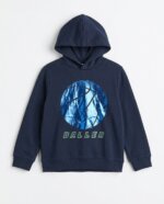 Sweat à Capuche Garçon Bleu Marine Imprimé Basketball
